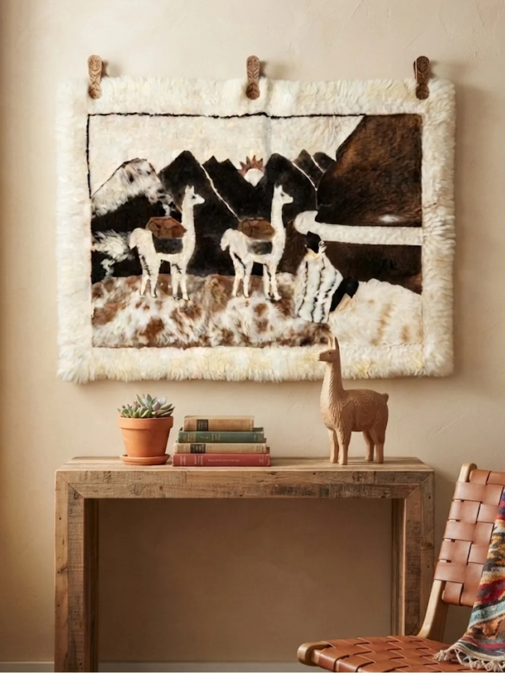 Vintage Andean Alpaca Llama Fur Wall Hanging Rug Tapestry 22x32 South American A